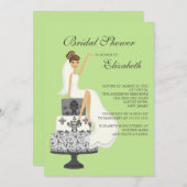 Brunette Bride Bridal Shower Invitation Green Grey Kaart (Voorkant / Achterkant)