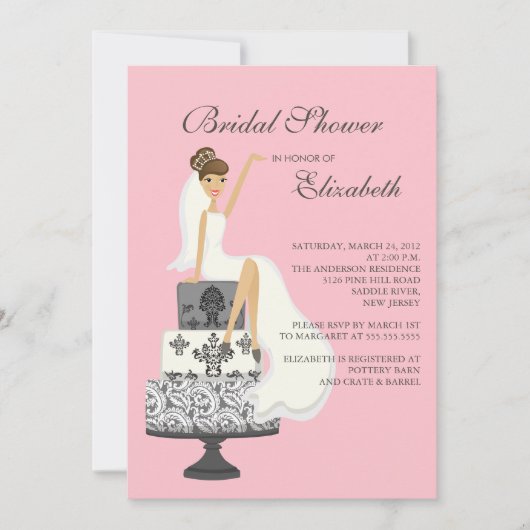 Brunette Bride Bridal Shower Invitation roze Grey Kaart (Voorkant)