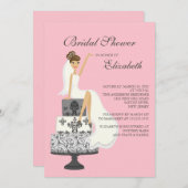 Brunette Bride Bridal Shower Invitation roze Grey Kaart (Voorkant / Achterkant)
