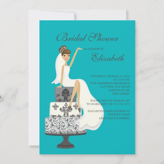 Brunette Bride Bridal Shower Invitation Turquoise Kaart (Voorkant)