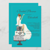 Brunette Bride Bridal Shower Invitation Turquoise Kaart (Voorkant / Achterkant)