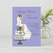 Brunette Bride Bridal Shower Paars Kaart (Staand voorkant)