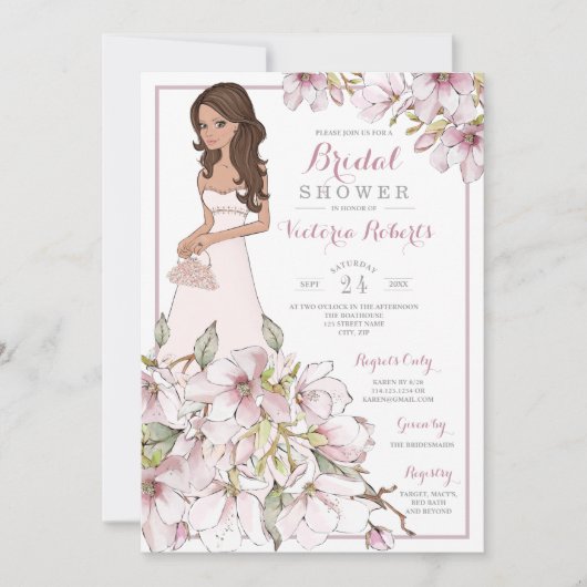 Brunette Bride Floral Vrijgezellenfeest Kaart (Voorkant)