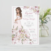 Brunette Bride Floral Vrijgezellenfeest Kaart (Staand voorkant)