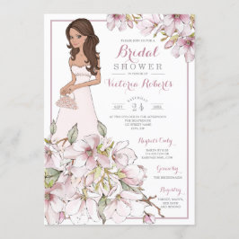 Brunette Bride Floral Vrijgezellenfeest Kaart