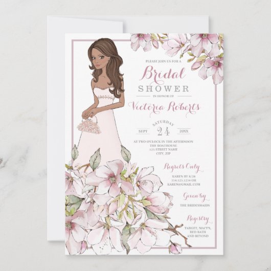 Brunette Bride Floral Vrijgezellenfeest Kaart (Voorkant)