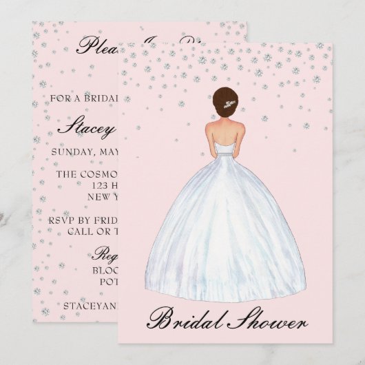 Brunette Bride Illustration Diamond Vrijgezellenfe Kaart (Voorkant / Achterkant)