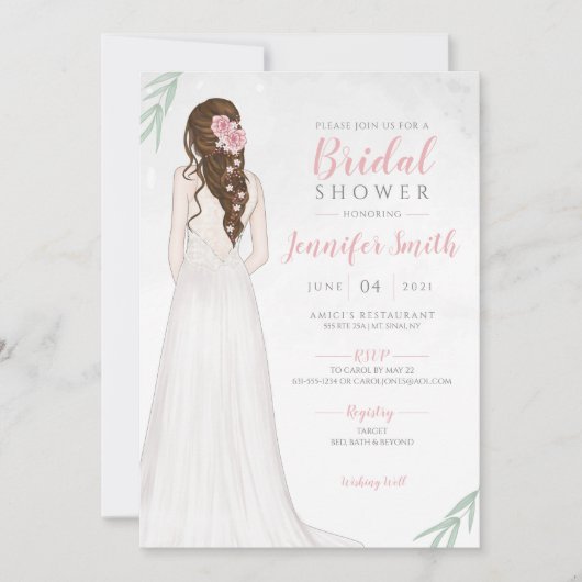 Brunette Bride in Dress Bridal Shower Invitation Kaart (Voorkant)