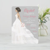 Brunette Bride Lace Gown Vrijgezellenfeest Kaart (Staand voorkant)