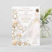 Brunette Bride Magnolia Bridesmaid Luncheon Kaart (Staand voorkant)