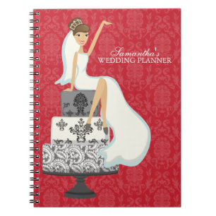 Brunette Bride on Wedding Cake {rood} Notitieboek