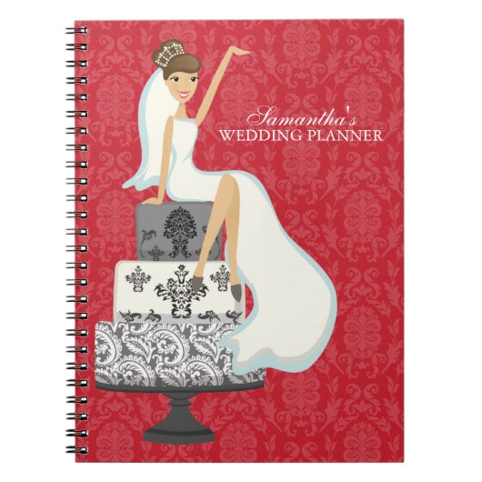 Brunette Bride on Wedding Cake {rood} Notitieboek (Voorkant)