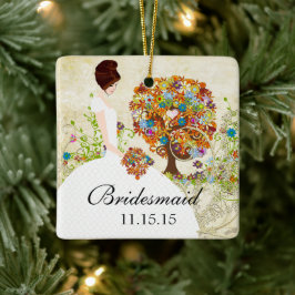 Brunette Bridesmaid Gifts Flower Tree Keramisch Ornament