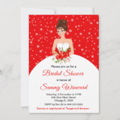 Brunette Bruid Sneeuwvlok Rood Vrijgezellenfeest Kaart (Voorkant)