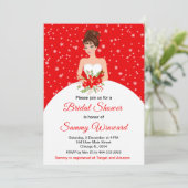 Brunette Bruid Sneeuwvlok Rood Vrijgezellenfeest Kaart (Staand voorkant)