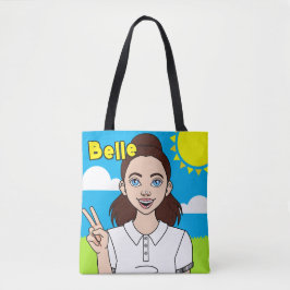 Brunette Cartoon Girl School Student Name Library Tote Bag