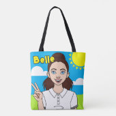 Brunette Cartoon Girl School Student Name Library Tote Bag (Achterkant)