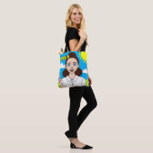 Brunette Cartoon Girl School Student Name Library Tote Bag (Op model)