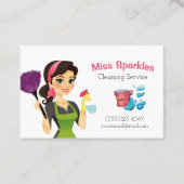 Brunette Cartoon Maid House Cleaning Services Visitekaartje (Voorkant)