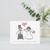 Brunette Cartoon Paar Mr & Mrs Wedding Dank u Briefkaart (Staand voorkant)