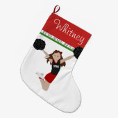 Brunette Cheerleader in Red en Black Grote Kerstsok (Voorkant (Hangend))