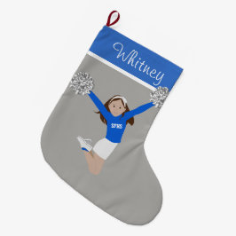 Brunette Cheerleader in White & Blue Grote Kerstsok