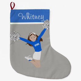 Brunette Cheerleader in White & Blue Grote Kerstsok