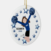 Brunette Cheerleader pom poms in Blue & Black Keramisch Ornament (Rechts)