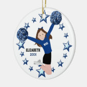 Brunette Cheerleader pom poms in Blue & Black Keramisch Ornament (Links)