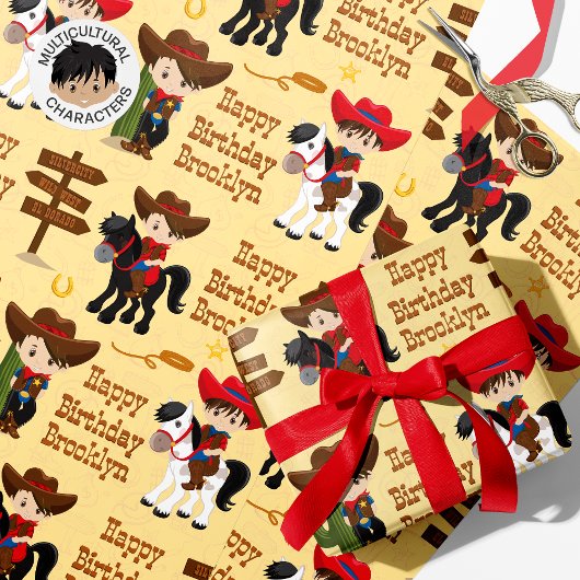 Brunette Cowboy Personal Wrapping Paper Cadeaupapier