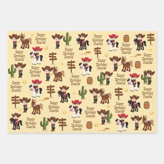 Brunette Cowboy Specialized Wrapping Paper Sheet (Voorkant 3)