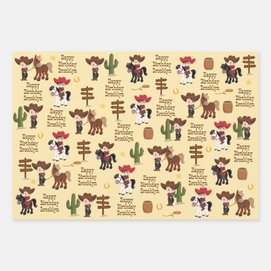 Brunette Cowboy Specialized Wrapping Paper Sheet (Voorkant)