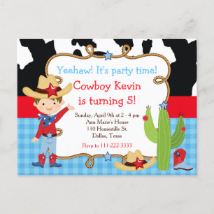 Brunette Cowboy Westerne Birthday Party Briefkaart