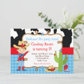 Brunette Cowboy Westerne Birthday Party Kaart (Staand voorkant)