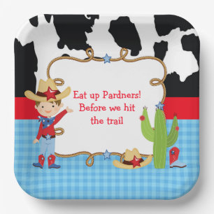 Brunette Cowboy Westerne Birthday Party Papieren Bordje