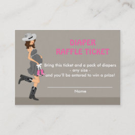 Brunette Cowgirl Baby shower Luier Raffle Tickets Informatiekaartje