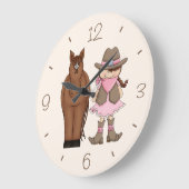 Brunette Cowgirl en Horse Wall Clock Grote Klok (Hoek)