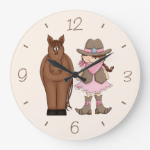 Brunette Cowgirl en Horse Wall Clock