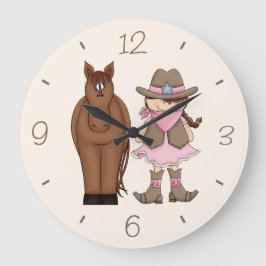 Brunette Cowgirl en Horse Wall Clock Grote Klok