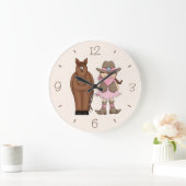 Brunette Cowgirl en Horse Wall Clock Grote Klok (Huis)