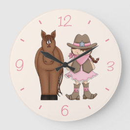 Brunette Cowgirl en Horse Wall Clock Grote Klok