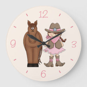 Brunette Cowgirl en Horse Wall Clock Grote Klok