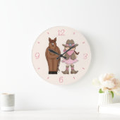 Brunette Cowgirl en Horse Wall Clock Grote Klok (Huis)