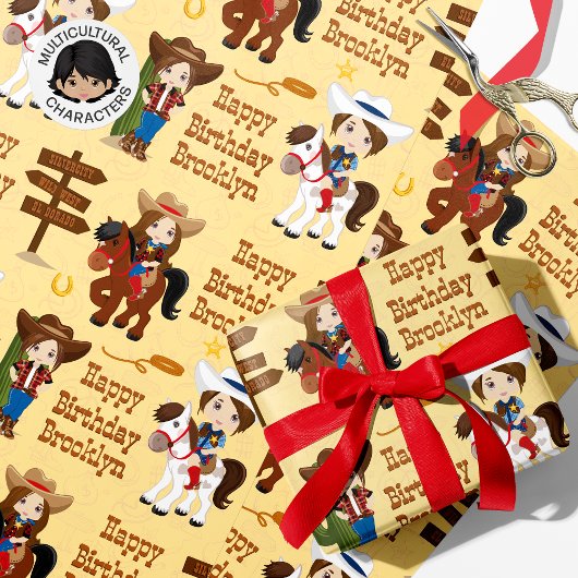 Brunette Cowgirl Specialized Wrapping Paper Cadeaupapier