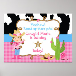 Brunette Cowgirl Western Poster van Birthday