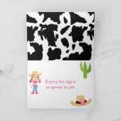 Brunette Cowgirl Westerne Birthday Party Kaart (Binnen)