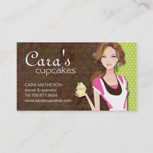 Brunette Cupcake Girl Visitekaartjes (Voorkant)