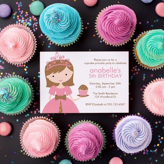 Brunette Cupcake Prinses Verjaardagsfeest Kaart