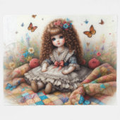 Brunette Curly Haired Doll op Quilt Fleece Deken (Voorkant (Horizontaal))