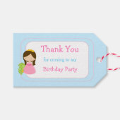 Brunette Cute Princess and Dragon Birthday Party Cadeaulabel (Voorkant (Horizontaal))
